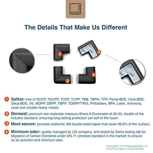 Roving Cove HeftyFit Corner Protector for Baby (4 Large Corners), Heavy-Duty Soft Rubber Foam Furniture Corner Bumper Guards, 3M Adhesive Pre-Taped, Onyx Black