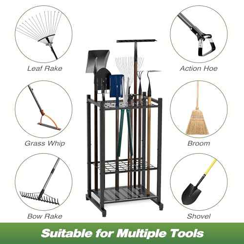 Garden Tool Organizer, Yard Tool Tower Rack for Garage Organization and Storage, Up to 35 Long-Handled Tools/Rakes/Brooms, Heavy Duty Steel Garden Tool Stand for Shed, Outdoor, Black