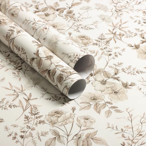 Erfoni Beige Floral Peel and Stick Wallpaper 16.9" x 118" – Removable Contact Paper for Wall & Decor