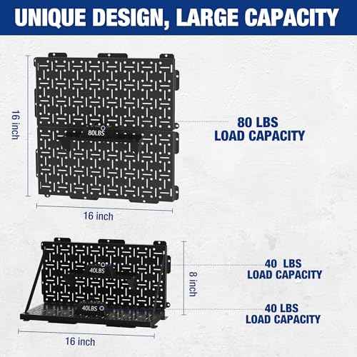 WORKPRO 16¡±x 16¡± Metal Peg Board, Foldable Black Pegboard for Wall Organization, Steel Panel with Round Holes & Vertical Slots, Ideal Tool Organizer in Office and Craft Room, 2 Pack