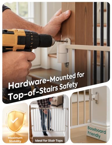 Babelio White Baby Gate 28" H, 26-43" W, Hardware Mount, Auto-Close