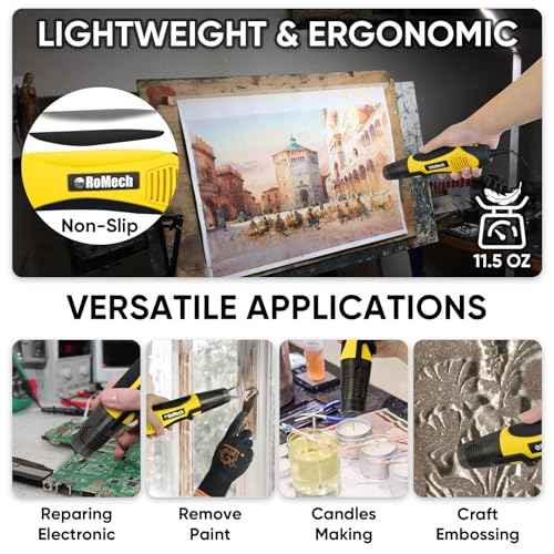 ROMECH 350W Heat Gun with 2 Nozzles, Dual Temp Heat Gun 400¡ÆF-660¡ÆF, Fast Heat Hot Air Gun with Overload Protection for DIY Craft Embossing Shrink Wrapping (Yellow)