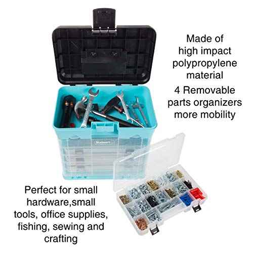 Portable Tool Box - Small Parts Organizer with Drawers and Customizable Compartments for Hardware, Tackle, Beads, or Crafts by Stalwart (Light Blue)