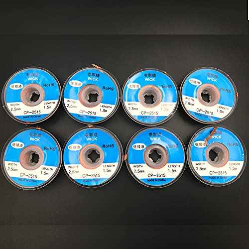 SAUTOP 8pcs Solder Wicks No-Clean Solder Braided Wicks Desoldering Wicks CP-2515,width 2.5mm Length 1.5 meters