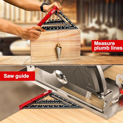 VNW 7-Inch Rafter Square with Black Bag, Aluminum 1/8" Precision Heavy-Duty Carpenter Pencil & Level Set