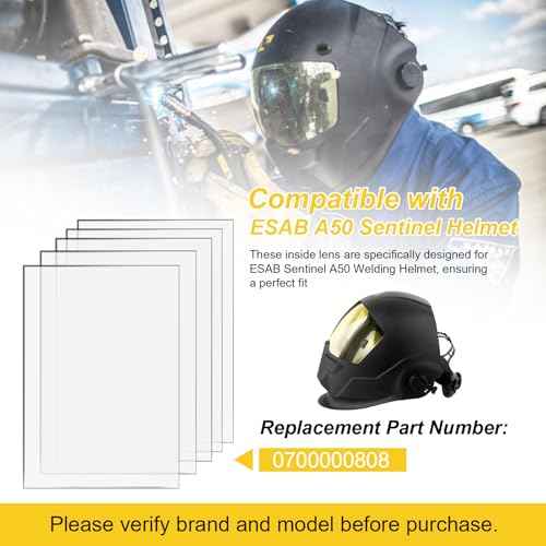 0700000808 Inside Cover Lens Replacement for ESAB Sentinel A50 Welding Helmet, Welding Helmet Clear Cover Inside Lenses Replacement A50 Lens, Anti-Scratch & Spatter Protection, 5 Pack