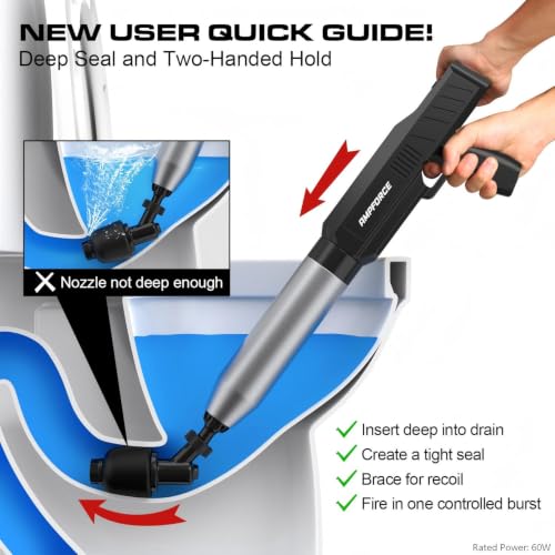 AMPFORCE Ink Black Electric Toilet Plunger High-Pressure Drain Unclogger