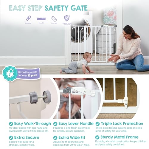 Regalo Safety Baby Gate 29-38.5W x 30H in White, Easy Setup for Doorways & Stairs