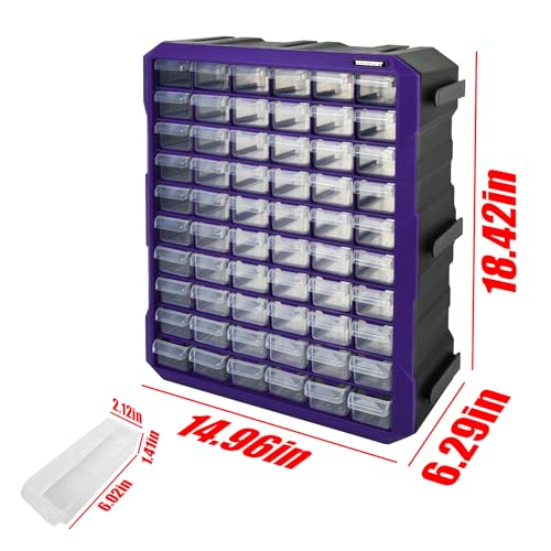 60-Drawer Plastic Storage Cabinet 15x6.3x18.4in - Small Parts Beads Makeup Organizer, 60 Drawers, Fsehyue