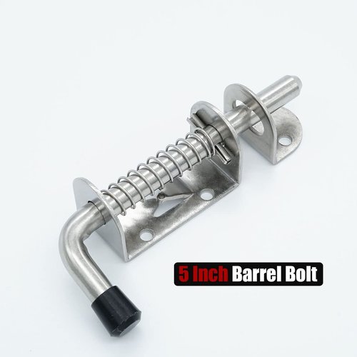 JQK Spring Loaded Latch Pin, 304 Stainless Steel Barrel Bolt Thickened 2mm Door Lock, 5 Inch Brushed Finished(2 Pack), HSB300-P2