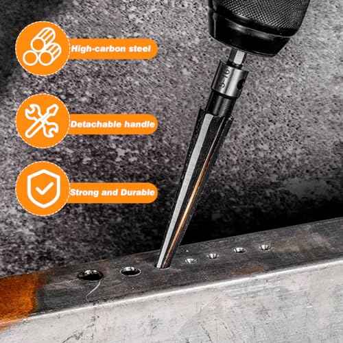 EMVANV 2Pcs Bridge Pin Hole Reamer, 3-13mm(1/8''-1/2'') & 5-16mm(¨ö-5/8") T Handle Taper Reamer Set, 6 Fluted Chamfer Reaming Tool, Bridge Pin Hole Handle Tapered Reamers(Black Silver)