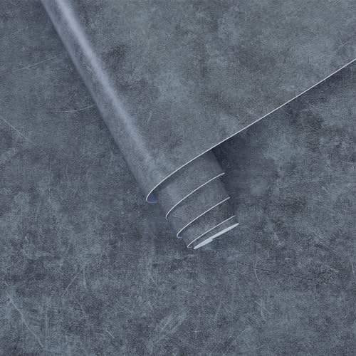 16"¡¿118" Thick Dark Blue Grey Concrete Wallpaper Peel and Stick Waterproof Glossy Textured Gray Concrete Contact Paper Vinyl Wrap Self Adhesive Cement Tile Sticker for Countertops Kitchen Walls