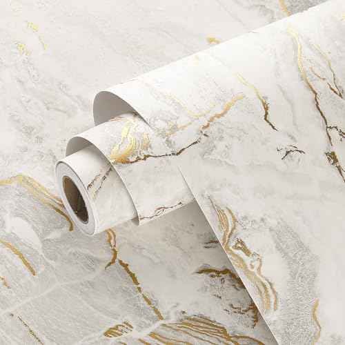 Wallercity Matte Beige/Gold Marble Contact Paper for Countertops Vinyl Waterproof Peel and Stick Wallpaper for Cabinet Backsplashes Self Adhesive Countertop Wall Paper 15.8''x78.7'' Granite Wrap Cover