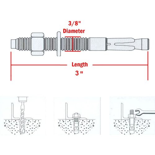 Levanco 3/8" X 3" Concrete Anchor, 304 Stainless Wedge Anchor with Excellent Anti-Rust Performance, 304(18-8) Stainless Steel Concrete Anchors and Screws Kit (10pcs)