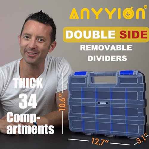 Anyyion Small Parts Organizer, 34-Compartments Double Side parts organizer with Removable Dividers for Hardware, Screws, Bolts, Nails, Beads, Jewelry. (1, Blue)