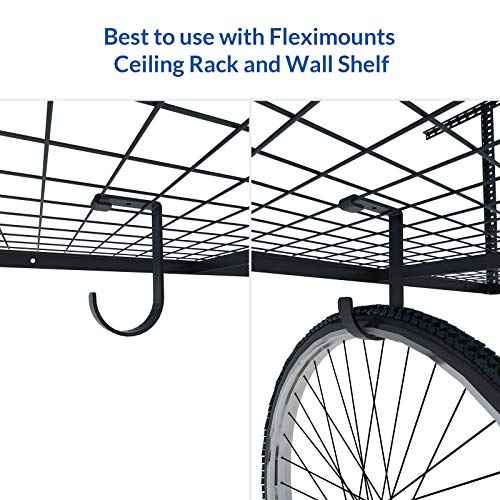 FLEXIMOUNTS 4 Pack Add On Storage Flat Hook Accessory for Garage Ceiling Rack and Wall Shelving, Max Weight Capacity up to 50lbs, Black