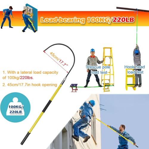 High Voltage Insulated Rescue Hook Commercial, Non-Conductive Electrical Safety Life-Saving Pole Stick, Body Pull Stick, Safety & Defense Tools for Emergency Care(4.9ft/1.5m)