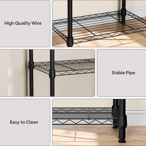3 Tiers Shelf Metal Storage Shelves Wire Rack Closet Organizers with Wheel for Garage Kitchen Bathroom Laundry Black 11.8" D x 17.7" W x 28.8" H