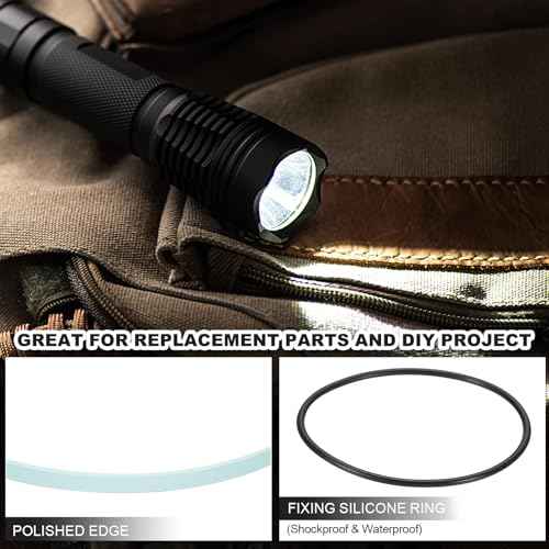 PATIKIL 1.1" Dia LED Lens, 3 Set Polished Edge Flashlight Glass Lens with Silicone Ring for Light Source Lens Replacement, Transparent, Black