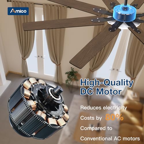 Amico 72-Inch Black Ceiling Fan with Lights and Remote Control