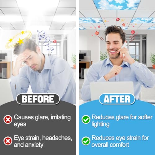Cloud Fluorescent Light Covers 8-Pack for Ceiling Lights Classroom - Magnetic, Blue, 4x2 ft