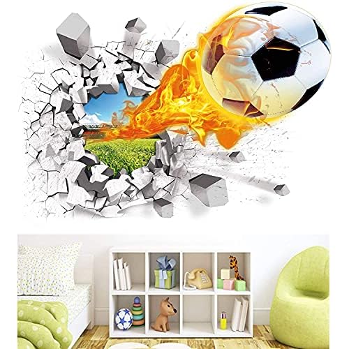 U-Shark 3D Self-adesive Removable Break Through The Wall Vinyl Wall Stickers/Murals Art Decals Decorator Kid's Favor (Soccer (2 Sheets of 28"w X 10"h/70x25cm))