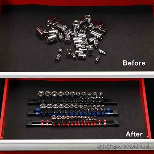 Mayouko 12PCS ABS Socket Organizer, Portable Socket Rail Holder for Toolbox, 1/4 Inch x 48 Clips, 3/8 Inch x 90, 1/2 Inch x 36