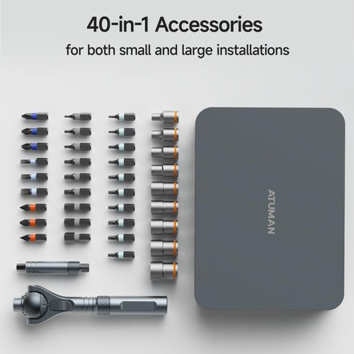 ATuMan 40 in 1 Ratchet Screwdriver Set with Detachable Handle, 180° Ratchet Head, 45-Tooth Mechanism, Magnetic Tool Kit with Case for Computer, Electronics Repair, Ideal for Home, DIY, and Maintenance