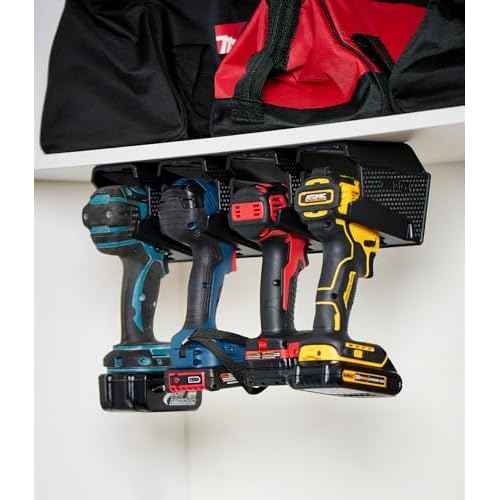 Drill Holder, Power Tool Organizer, Utility Storage Rack | Universal Wall Mount Cordless tools holder fits most drills like Milwaukee and Dewalt (2-PACK) (Black)