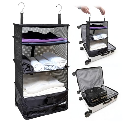 Grand Fusion Black L Hanging Travel Shelves Packing Organizer for Luggage - Expandable Suitcase Closet