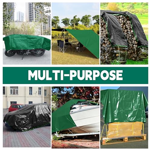 Heavy Duty Green & Black 15x15 ft UV-Resistant Tarp with Grommets - 10 Mil Waterproof Cover