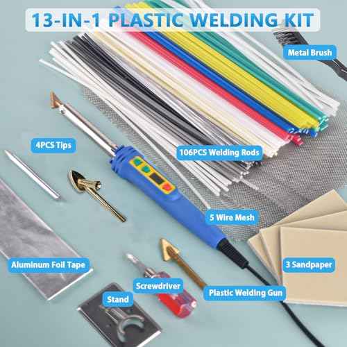 GNI Upgraded 150W LED Digital Adjustable Temperature Plastic Welder, 106PCS Welding Rods Repair Kit, 4 Tips 3 IN 1 Soldering Iron Kit, Plastic Welding Kit for DIY Bumper Kayaks