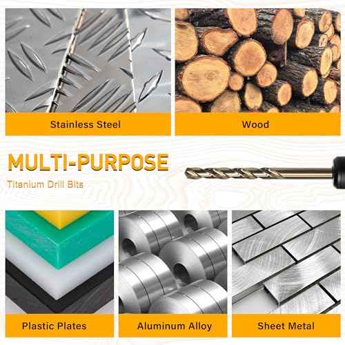 13 PCS Titanium Coated Hex Shank Drill Bit Set, HSS Twist Drill Bit Sets, Impact Driver Drill Bits for Wood, Steel, Metal, Plastic, Quick Change Design (1/16-1/4)