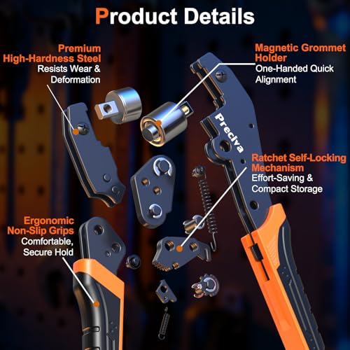Preciva 3-Size Grommet Tool Kit - 1/2" 1/4" 3/8" Hole Punch & Eyelet