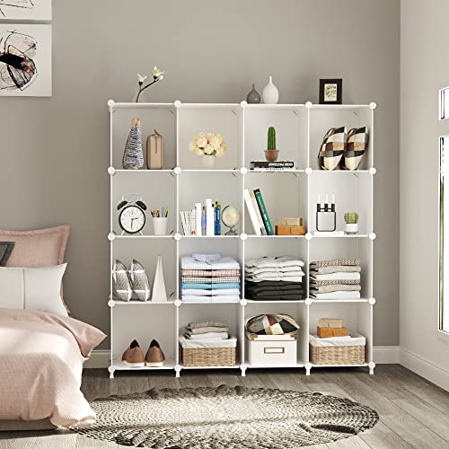AWTATOS 16-Cube White Storage Organizer Shelf Closet System - DIY Modular Shelving