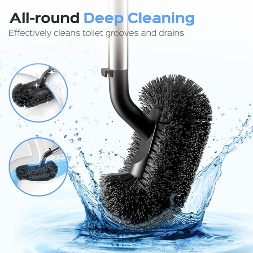 HAMITOR Silver Toilet Plunger and Brush Set 2-in-1 Stainless Steel Bathroom Cleaner
