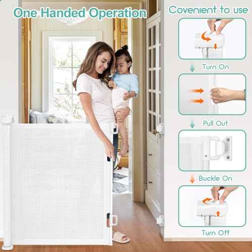 55 inch Retractable Baby Gates, EZIGO Extra Wide Baby Gate for Large Opening Extra Long Mesh Gate for Kids or Pet Dog Gate Child Safety Gate for Stairs Hallways Doorway Indoor Outdoor, White