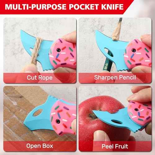 VIRENKNIFE Pink Pocket Knife for Women Men,Cool Folding Knife Box Cutter£¬Mini EDC Knives for Everyday Carry,Folding Utility Knife with Unique Donut Design,Ideal Gifts for Men and Women