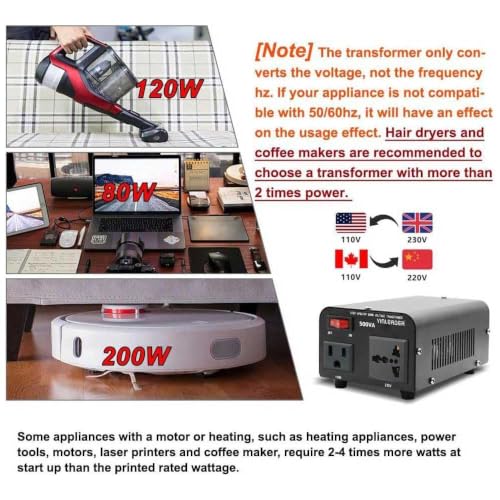Yinleader 500W Voltage Transformer Power Converter 110V to 220V & 220V to 110V