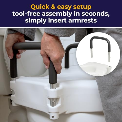 Drive Medical RTL12027RA 2-in-1 Raised Toilet Seat with Removable Padded Arms, Standard Seat
