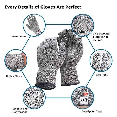 DEYAN Cut Resistant Gloves, Level 5 Protection Safety Cutting Gloves, Kitchen Cuts Glove for Chef Oyster Shucking, Mandolin Slicing, Meat Cutting and Wood Carving(Large-2 Pairs)