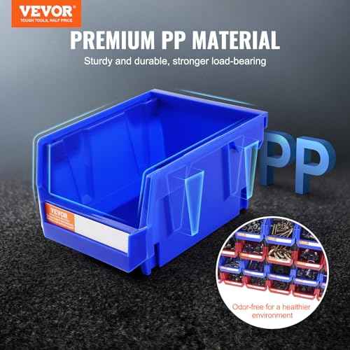 VEVOR Plastic Stackable Storage Bins 24 Pack (5 x 4 x 3-Inch), Hanging Stackable Storage Organizer Bins, Heavy Duty Stacking Containers for Closet, Garage, Office, or Small Parts Organization