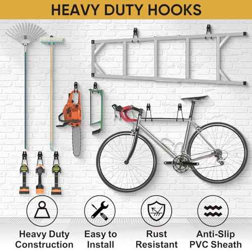 TICONN 2 Pack Heavy Duty Garage Hooks, Steel Utility Wall Storage Hooks, Wall Mount Hanger Organizer for Ladders, Bikes, Tools, Bulky Items (Small, Yellow Square)