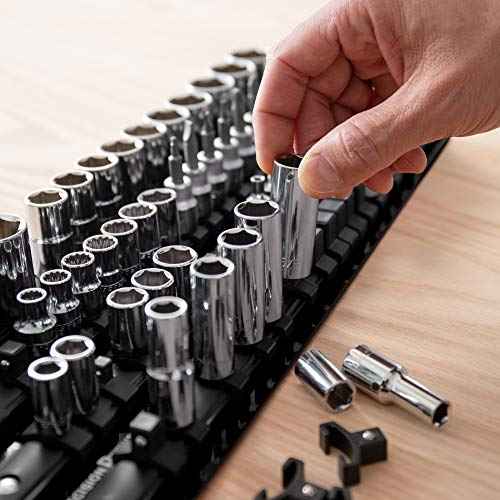 Precision Defined Portable Tool Socket Organizer Tray, 80 Sockets, 1/4-Inch x 20 Clips, 3/8-Inch x 30 Clips, 1/2-Inch x 30 Clips (Black)