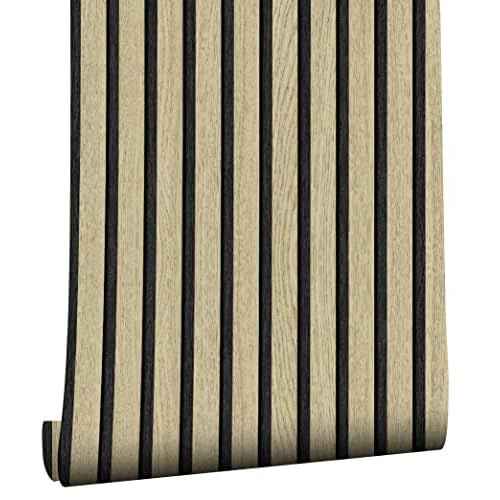 Wallpaper Peel and Stick Wood Grating Stripe Self-Adhesive Wallpaper Faux Wood Contact Paper Wood Slats Self Adhesive Wall Paper PVC Vinyl Film Removable Waterproof (Wood B, 17.3" x 118")