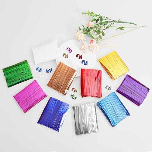 2000 Pcs Metallic Twist Ties 10 Colors Twist Tie 4" Bread Ties Twist Ties for Bags Foil Twist Ties Bag Ties Colorful Twist Ties for Party Gift Wrapping Bags Cellophane Treat Bags Bread Candy Bags