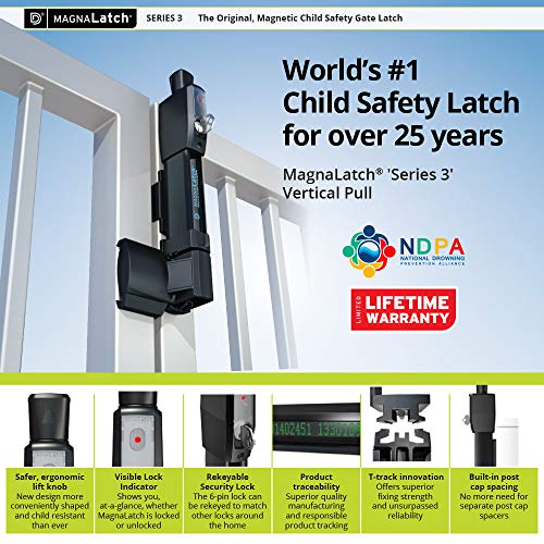 D&D MagnaLatch 12-Inch Pet & Child Safety Gate Latch Black - Vertical Pull