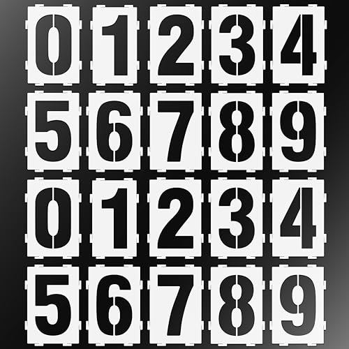 Stencilogy¢ç Interlocking Number Stencil Set ? 20 Reusable Pieces for Numbers 0?9 ? Durable 10 Mil Plastic ? for Wood, Walls, Signs, Crafts (4 Inches)