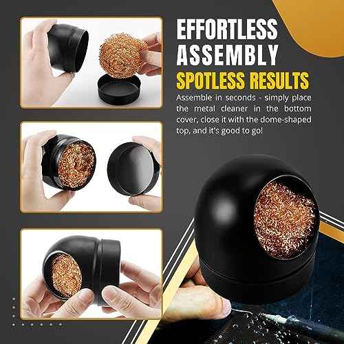 Flexzion Solder Cleaner with Brass Wool Soldering Wire Sponge and Black, Dome-shaped, Non-Slip Solder Sponge Tray Housing, Soldering Iron Tip Cleaner, No Water Needed