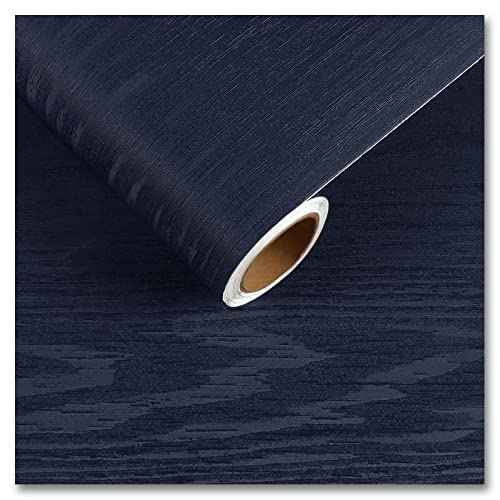 CRE8TIVE Thick Navy Blue Wood Wallpaper Peel and Stick Faux Wood Grain Contact Paper for Cabinets Drawers Waterproof Removable Self Adhesive Blue Contact Paper Vinyl for Bedroom Countertops 12"x80"